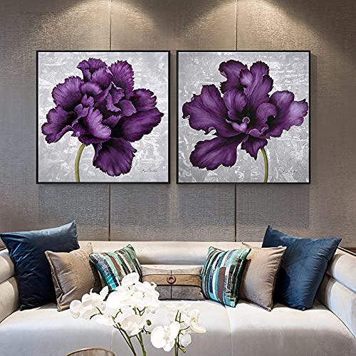 Peinture fleur violette toile 40x40cm pour décoration murale de chambre zen