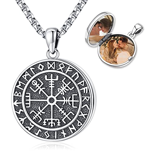 Locket Necklace Compass Locket For Women Men Viking Lockets Norse Photo Locket Necklace 925 Sterling Silver Male Female Lockets For Women That Hold Pictures Undertale Locket Metal Lockets For Women #TOP26