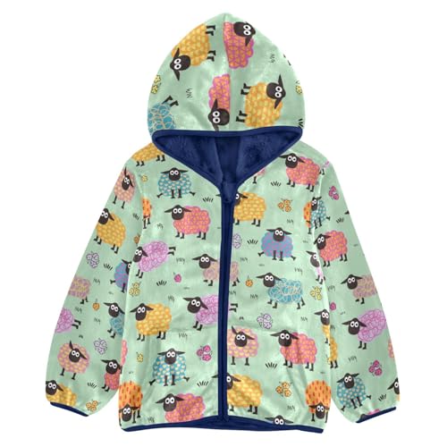 Cute Colorful Sheep Girls Fleece Jacket Girls Fall Jacket Girls Zip Up Hoodie Girls Sherpa Jacket 2-10T