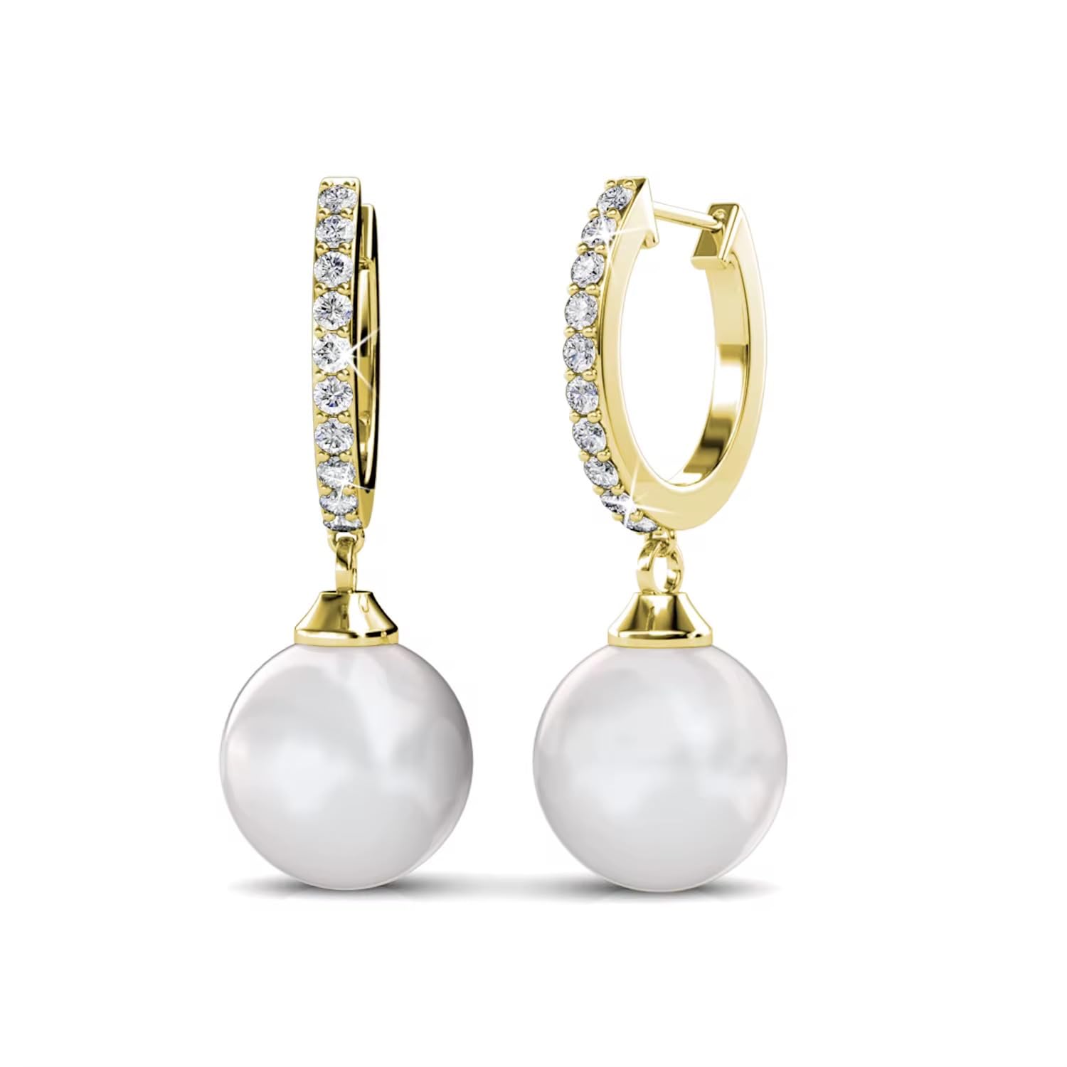 ROUGEMONT Jewellery Perlen-Creolen mit Zirkonia, Wasserfest & Hypoallergen, Verfügbar in Gold-Roségold-Silber, Mit Geschenkverpackung