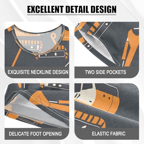 senya Short Sleeve Pajamas Sets Summer Cotton Sleepwear Excavating Machinery Black Background4