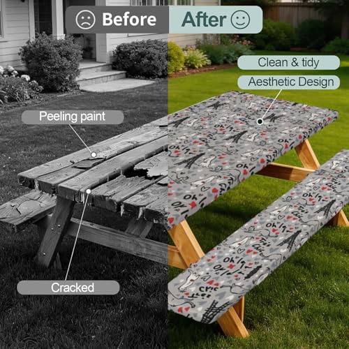 Funda de mesa y bancos con estampado de hurones, mantelería textil para camping y pícnic 3
