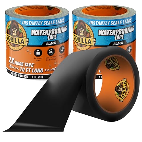 GORILLA Waterproofing Tape, Black, 4" x 10', 2-Pack, Permanent Seal | Weather Resistant for Leaks and Repairs, Conforms to Holes, Cracks, and Gaps, Suitable for Indoor Use - image 1
