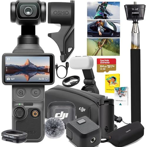 DJI Osmo Pocket 4 Creator Combo Vlogging Cameras 4K/240fps Vlog Camera 3-Axis Stabilization Active Track 7.0 Mic + Fill Light Included + 64gb Memory Selfie Stick Software (Value Bundle)
