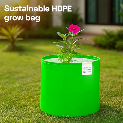 Image of HDPE Grow Bags for Plants 15X18 Inch (Pack of 15) | 260 GSM Heavy Duty UV-Protected Round Green Colour Plant Bags for Terrace and Vegetable Gardening | Strong & Reusable|