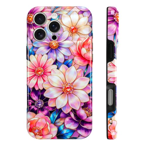 Image of Magnetic for iPhone 16 Pro Max Case for Women Girl, Colorful Floral | Stylish Flower Pattern Design [Compatible with MagSafe] [Full Camera Protection] 2-Layer Hybrid Shockproof Glossy Phone Case