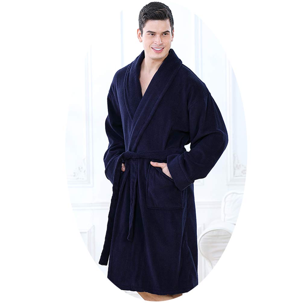 Bathrobe Accappatoio da Uomo,Vestaglia Grande in Spugna di Cotone per Hotel Spa,con Tasche e Cintura, Taglia Unica