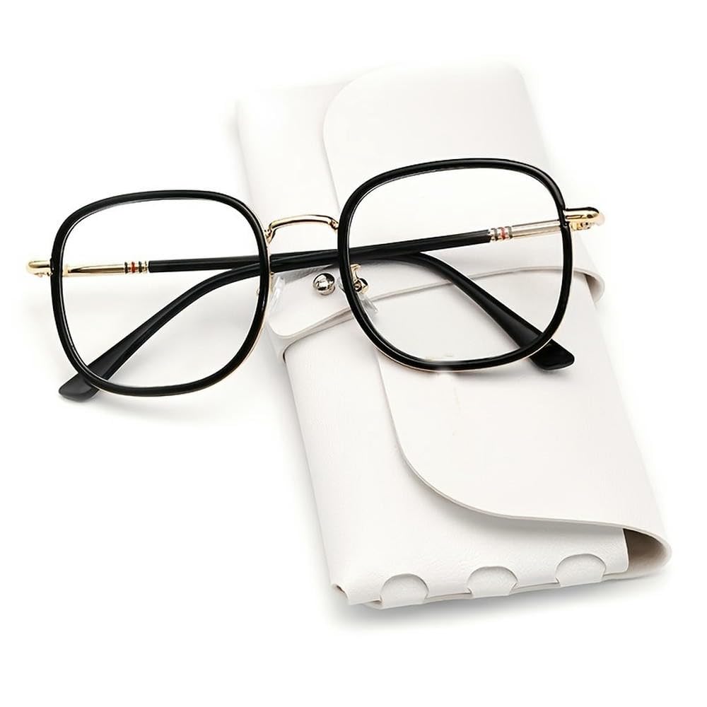 ZBDZSW Eleganckie okulary do czytania blokujące niebieskie światło dla mężczyzn i kobiet - duża kwadratowa oprawka, metal i octan, w zestawie etui i ściereczka