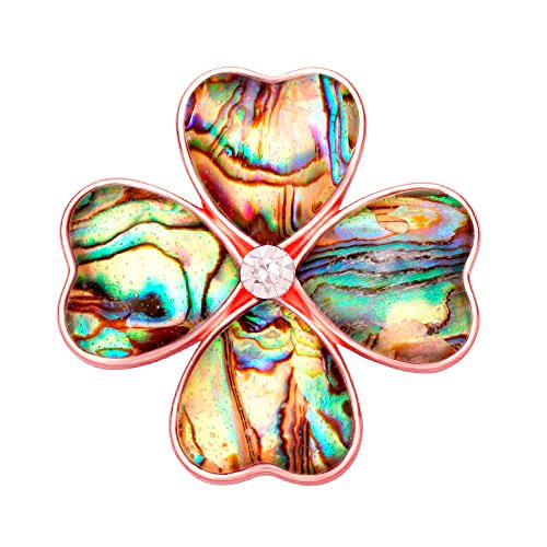 Image of Four Heart Leaf Abalone Shell Flower Magnetic Clip Holder Brooch Jewelry