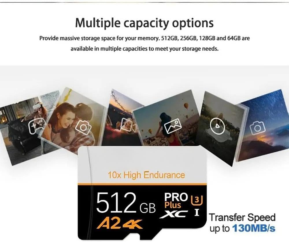 Tarjeta de Memoria Micro SD Gran Capacidad y Alta Velocidad – Almacenamiento Externo Portátil Compatible con Smartphones, Cámaras, Drones y Dash CAM - No Switch (512, GB) — view 4