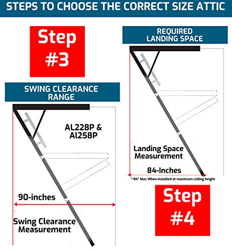 Louisville Ladder 22.5-Inch by 63-Inch Aluminum Attic Ladder, Fits 10' to 12' Ceiling Height, 350-Pound Capacity, AL228P