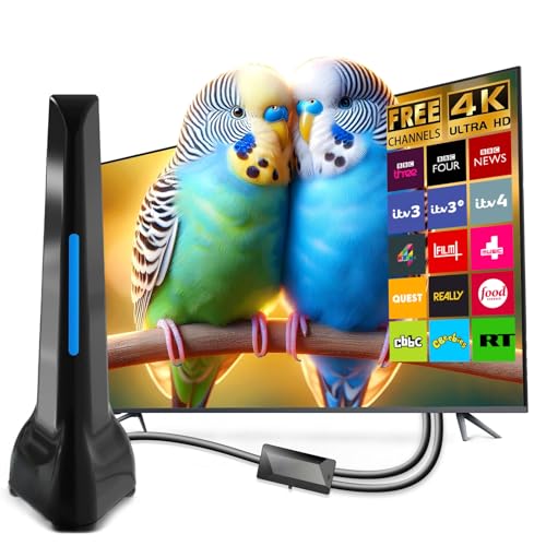 TV Aerial, Amplified TV Aerial with Signal Booster & Magnetic Base & Includes 9.8FT Coaxial Cable, Easy Installation, Support 4K/1080P Compatible with All TVs, Portable Indoor TV Aerial for Smart TV