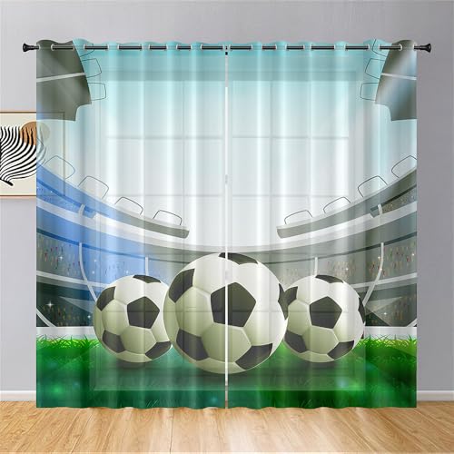 Hixingo Lot de 2 Rideau Voilage, Rideau Semi-Transparent Impression de Football à Oeillet Voilages, Rideaux Décoration de Maison Chambre Salon (80x115cm,Foot...