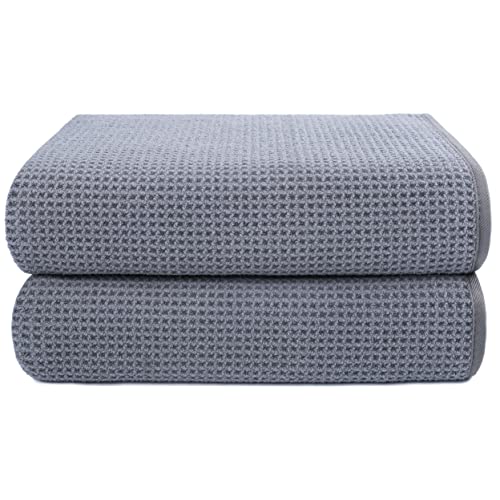 Prohomtex Microfiber Waffle Bath Towels, Set Of 2 (30'' X 60'') Quick Dry, Ultra Soft, Super Absorbent, Hotel Quantity Spa Like Towels (Gray) #TOP2