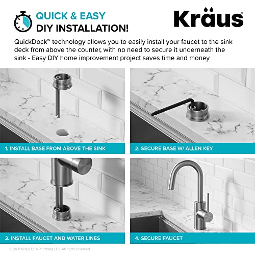 Kraus Oletto Single Handle Kitchen Bar Faucet With Quickdock Top Mount Installation Assembly In Matte Black, Kpf-2600Mb #TOP6