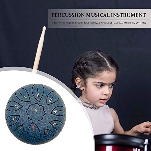 Steel Tongue Drum 11 Notes 6 Inches, Dia Lotus type Steel Handpan Drum Tung Drum C-Key with Mallets Book, Notes Sticker, Drum Stick Holders, Finger Picks, Bag for Children Beginner