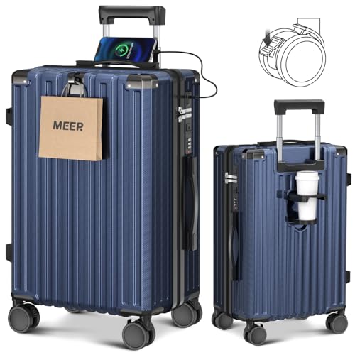[meer] スーツケース キャリーケース キャリーバッグ キャスターストッパー付き Type-C&USB充電ポート ABS+PC 耐衝撃 機内持込 耐衝撃 静音 ブレーキ機能 カップホルダー 隠しフック 360度回転 ファスナータイプ スマホスタンド 大容量 大型 旅行 ビジネス 出張 修学 泊まる 入院のサムネイル