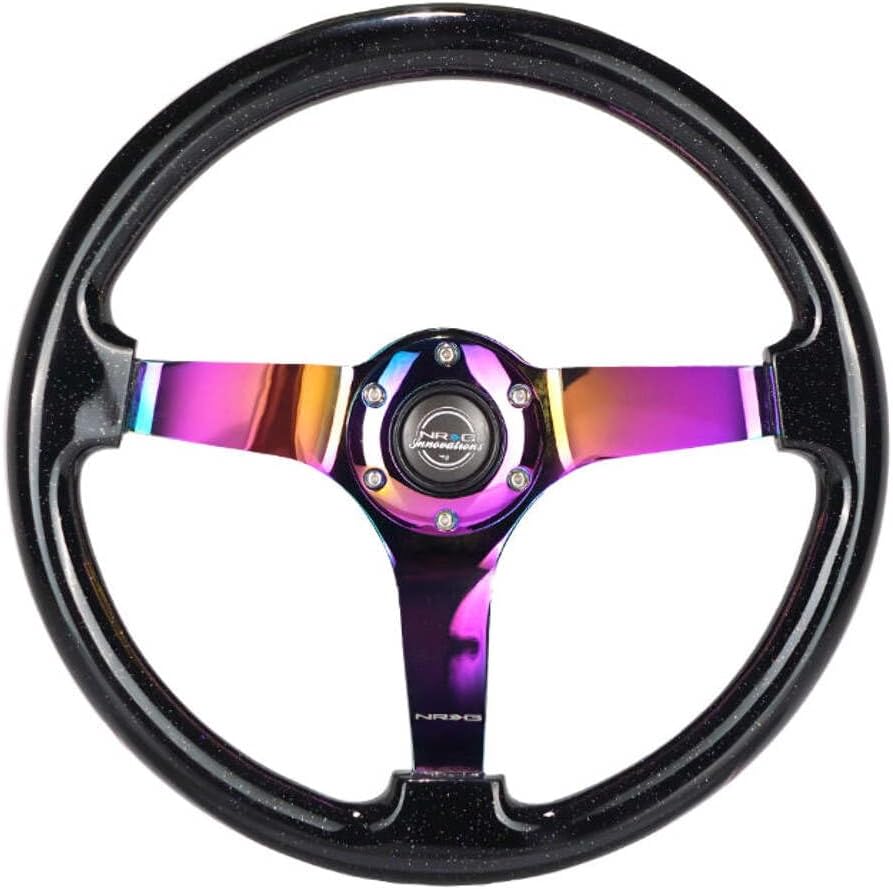 NRG Innovations NRG-RST-036BSB-MC Reinforced Steering Wheel - Classic Black Sparkled Wood Grain Wheel (3" Deep, 4mm), 350mm, 3 Solid Spoke Center in Neochrome