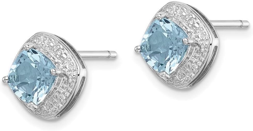 925 Sterling Silver Polished Lt Swiss Blue Topaz and Diamond Post Earrings 9x9mm Wide Stud Earring for Women - Image 3