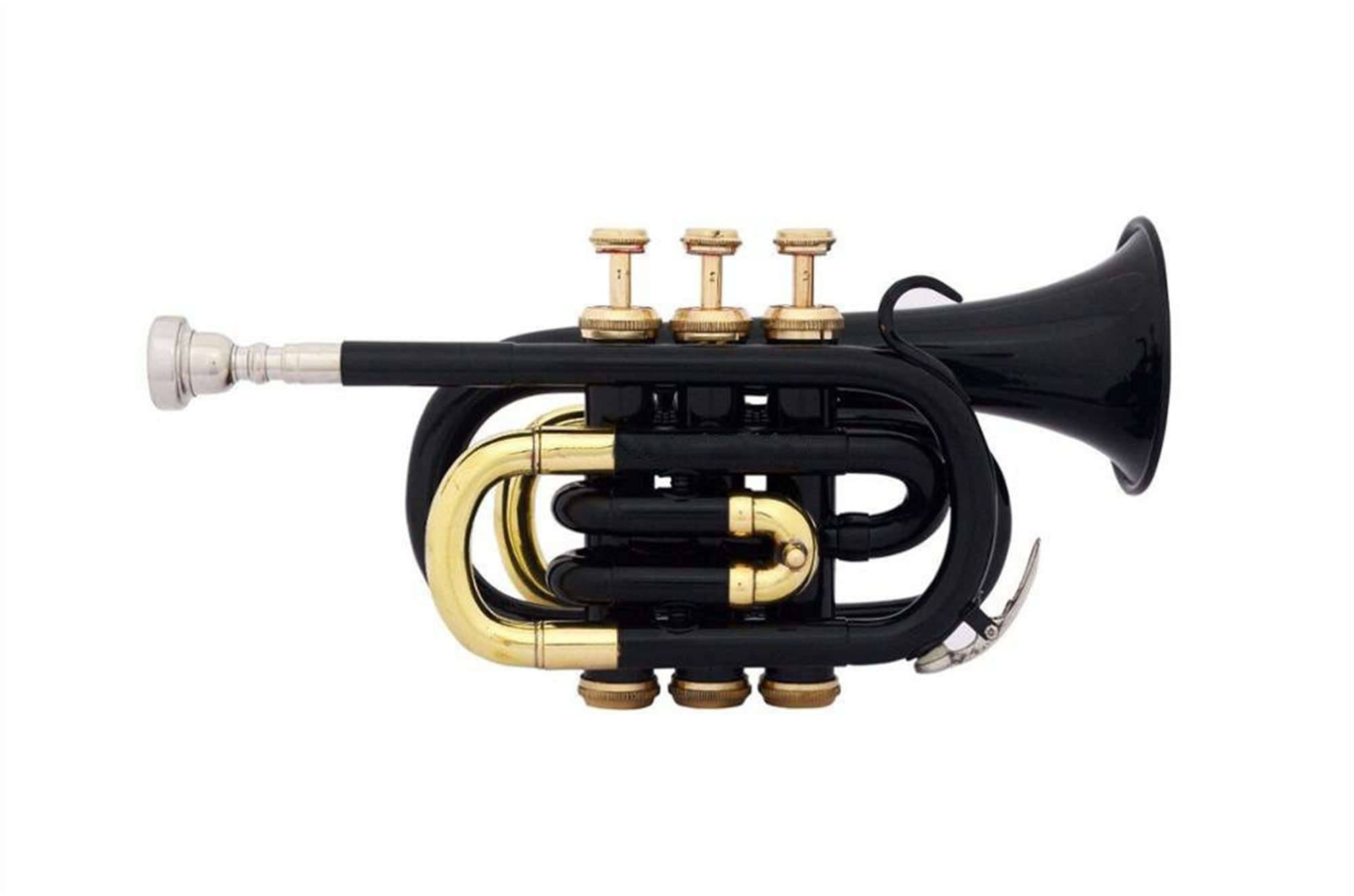 Pocket Trompet BB Tune 3 Válvulas Pro Negro Pintado Llave De Oro Instrumentos Musicales con Estuche para La Boquilla Trompeta de Estudiante Trompeta de Estudiante