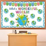 Earth Bulletin Board Set What A Wonderful World Classroom Bulletin Board Decorations Earth Name Tag Cutouts Classroom Decorations for Back to School Teachers Office Chalkboard Decor Wall Door Supplies