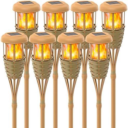 Evelynsun Tiki Torch Solar Lights Outdoor - Solar Torch Light with Flickering Flame Waterproof Garden Tiki Torches for Outside-8 Pack