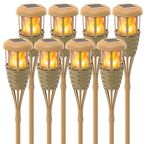 Evelynsun Tiki Torch Solar Lights Outdoor - Solar Torch Light With Flickering Flame Waterproof Garden Tiki Torches For Outside-8 Pack #TOP3