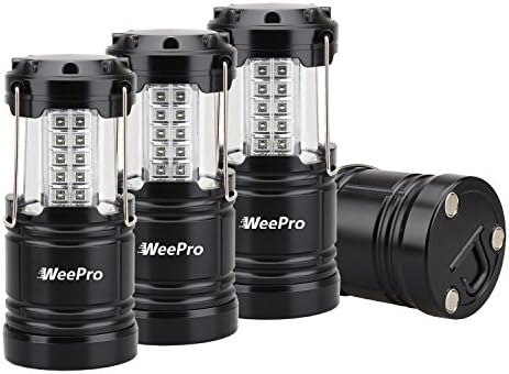 WeePro Led Lantern Flashlight - Camping Gear Lantern for Hiking, Backpacking - Battery Powered Table Lamp Survival Light Kit for Hurricane, Snow Rain Storm, Outage - Collapsible, 4 Pack