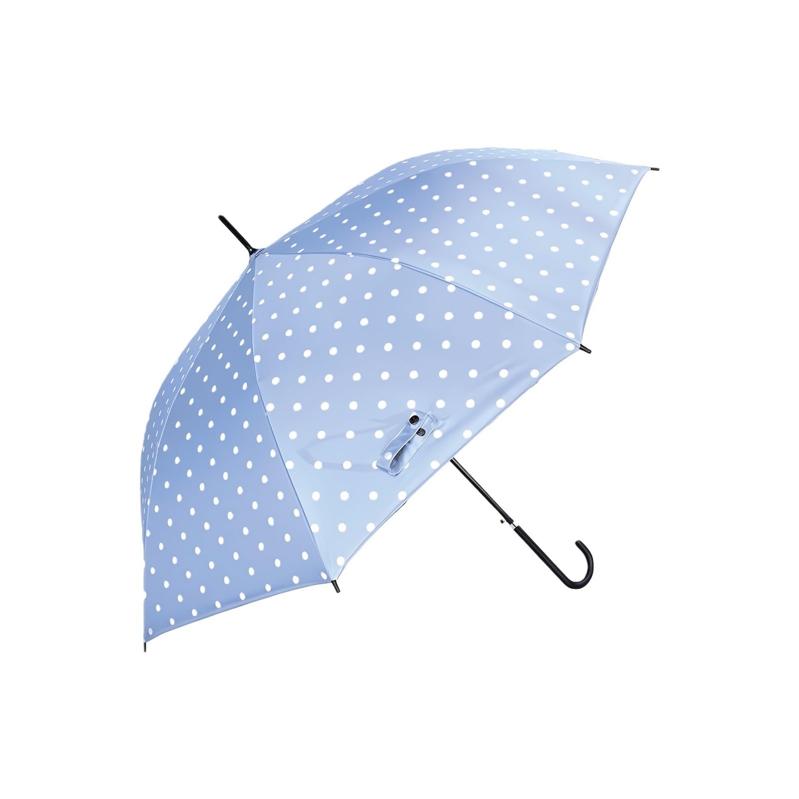 UTHDLM Windproof Umbrella, PU J-Shaped Handle Umbrellas for Rain, Waterproof, Sun UV Protection, Elegant Polka Dot Umbrella for Women(Blue polka dots)