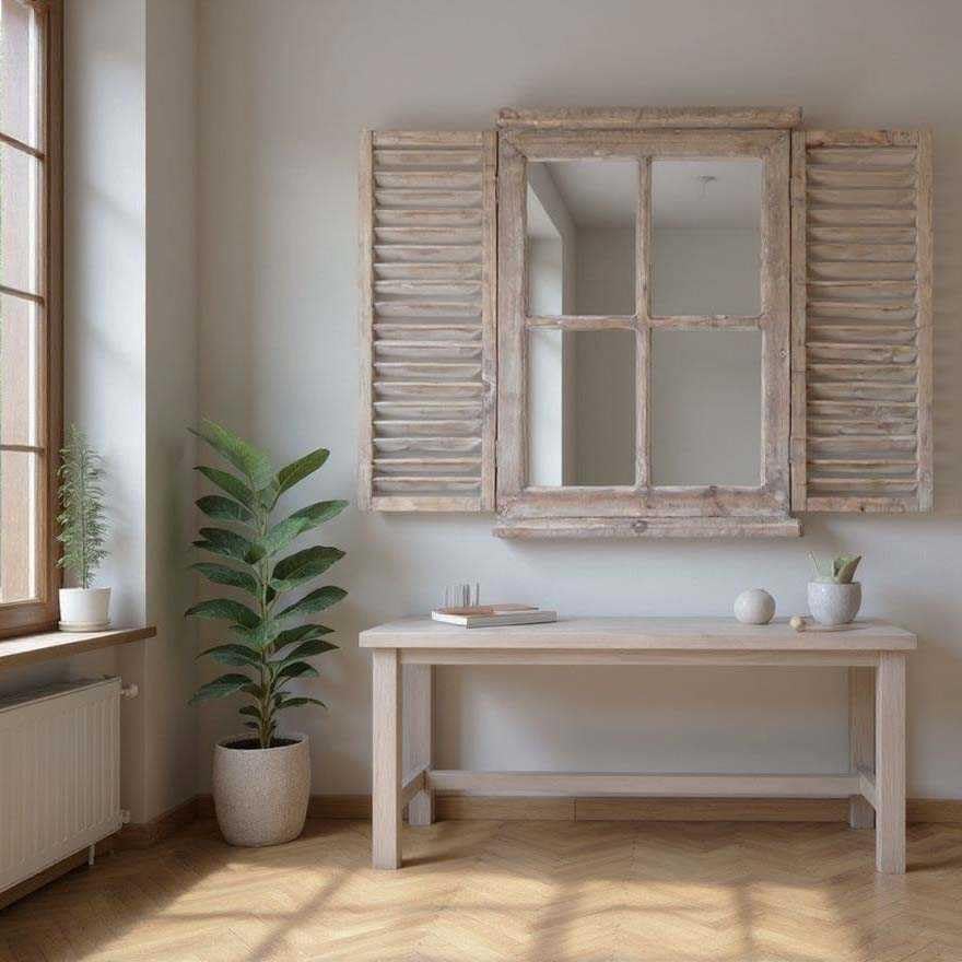 Miroir fenêtre bois Aubry Gaspard pour agrandir une pièce sombre avec style