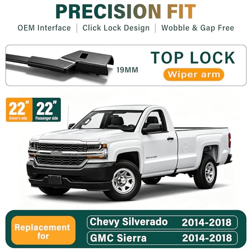 Image of Windshield Wiper Blades Replacement for Chevy Silverado 1500 2500 HD 3500 HD 2014-2018, GMC Sierra 1500 2500 HD 3500 HD 2014-2018,Original Equipment Replacement Wiper Blade Set - 22 inch+ 22 inch