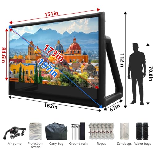 Image of Inflatable Projector Screen I Air-Tight No-Blower Design,Made from TPU Tarpaulin,for Indoor & Outdoor Use Backyard, Pool, Party, Camping, Movie Night Parties (Black, 170in)