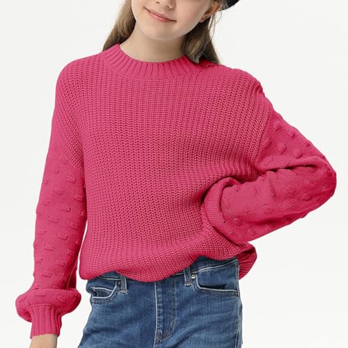 Girl's Lantern Sleeve Sweater, Round Neck Three-Dimensional Decoration, Autumn and Winter Casual Versatile top2