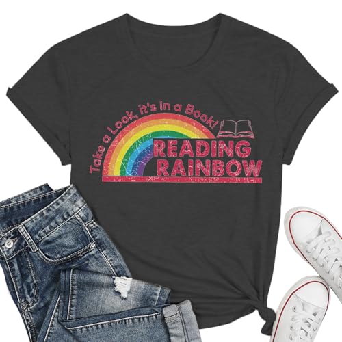 Image of Take a Look It's in a Book Shirt for Women Funny Reading Rainbow Graphic T Shirt Book Lover Gift Tee Tops