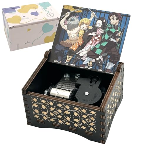 Pursuestar DemonSlayer Merch Wind Up Music Box, Vintage Engraved Wood Mechanism Musical Gifts for...