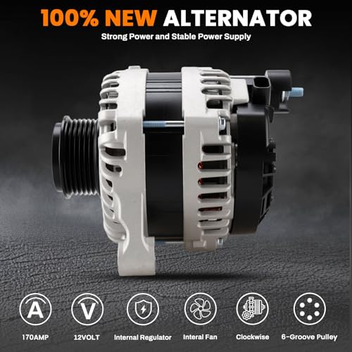 Image of High Output Alternator 170A Compatible with 2018-2022 Buick Enclave, 2019-2022 Chevrolet Traverse V6 3.6L, 6-Groove Decoupler Pulley, Replace A002TV0181ZC 13506432
