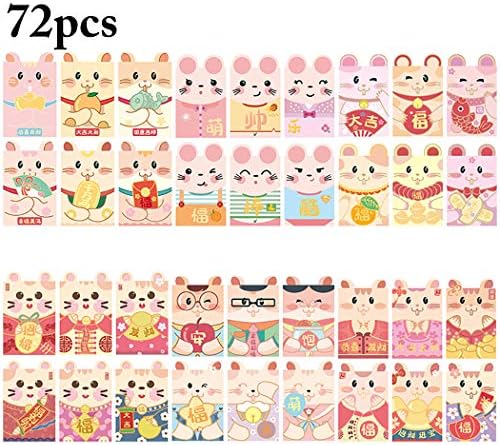 Coxeer 72PCS Chinese Red Envelopes, Coxeer Cute Rat Money Envelope for Lunar New Year Envelope for Festival Birthday Baby Gift Wedding Graduation Spring Festival