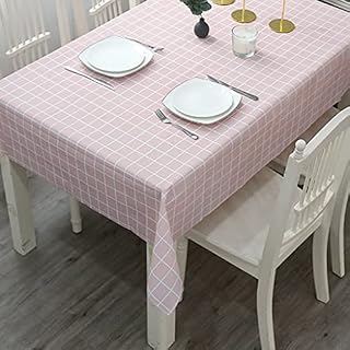 137*90cm Checkered PVC Tablecloth Plaid Wipeable TableCovers,Pink Rectangular Plaid Style Table Cover,Stain Resistant,Waterproof,Oil-proof Gingham,Plastic TableCloths for Kitchen Dinner Picnic Party