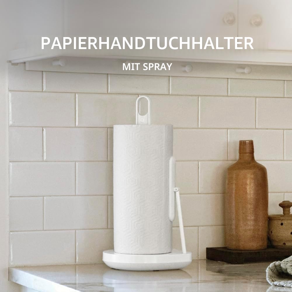 simplehuman Stehender Papierhandtuchhalter mit Sprühpumpe, weißer Edelstahl