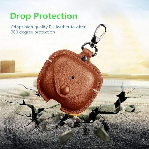 Image of Meyaar Leather Cover Case Compatible with AirPods 4 and AirPods 4 with Active Noise Cancellation (ANC) (2024) Front LED Visible. (Tan)