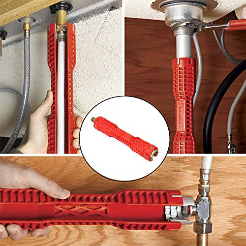 WREOW （8 in 1）Multifunctional Faucet Wrench Tool,Double Head Sink Installer Tool Water Pipe Spanner Tackle For Plumbers And Homeowners (red)