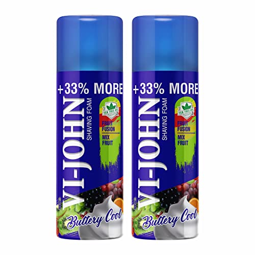 Image of VI - JOHN Shaving Foam For Men,Fruit Fusion Shaving Foam With Goodness Of Nature,Tea Tree Oil,Vitamin E Enriched And Anti- Bacterial Formula(400Gm Each- Pack Of 2)