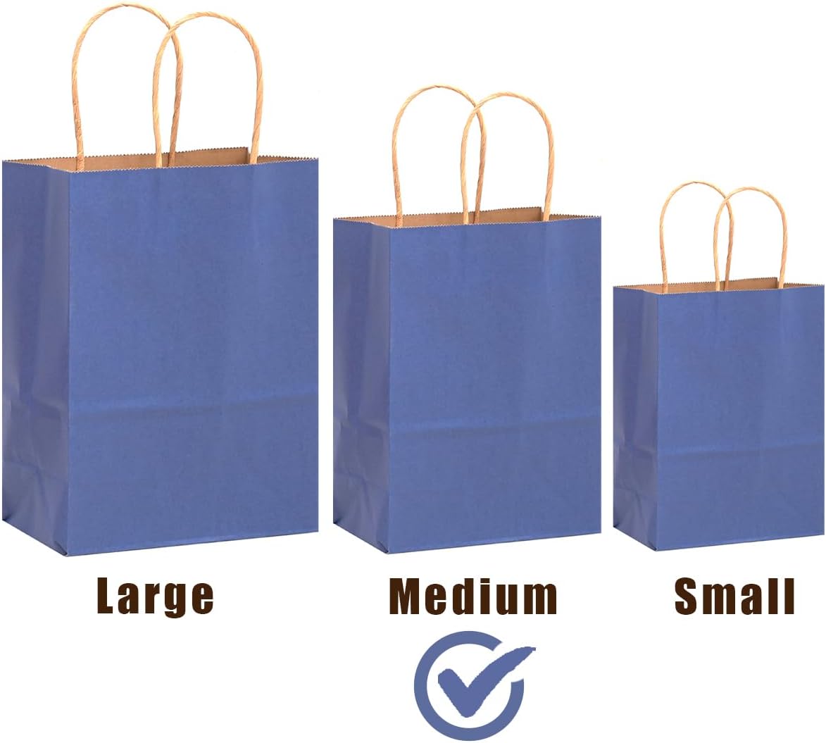 qiqee 32-Packs Deep Blue Paper Gift Bags with Handles Bulk 7.6"x4.75"x10.5" Medium Size Gift Bags Multiple Uses - Image 2