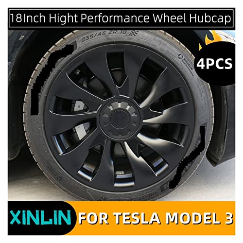 4Pcs Compatibility With Tesla Model 3 18 Inch Hubcap Performance Replacement Wheel Cap Full Rim Cover Wheel Hubcap Cover Accessories 2020-2022 ( Color : A Matte Black ) #TOP1
