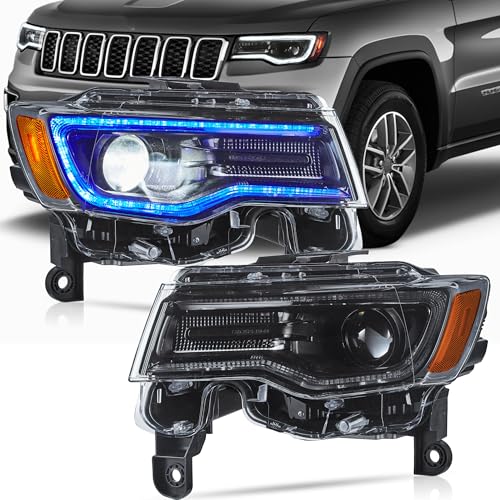 VLAND LED Headlights Fit for 2014-2022 Grand Cherokee Headlamp with Blue Dynamic Startup DRL and Sequential Turn Signal