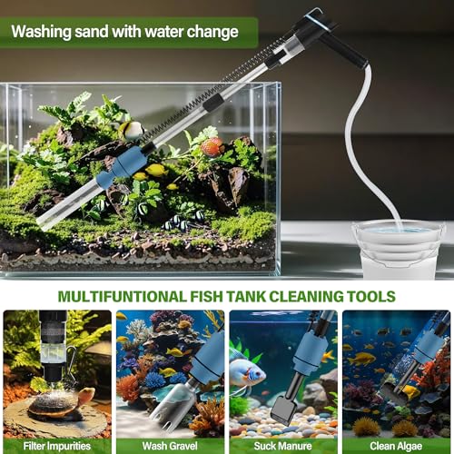 Image of BOSTANA Aquarium Vacuum Gravel Cleaner,24W Electric Fish Tank Cleaning Tools,Multifunctional Fish Tank Gravel Cleaner Vacuum for Water Changer Wash Sand Circulation (Blue+Black)