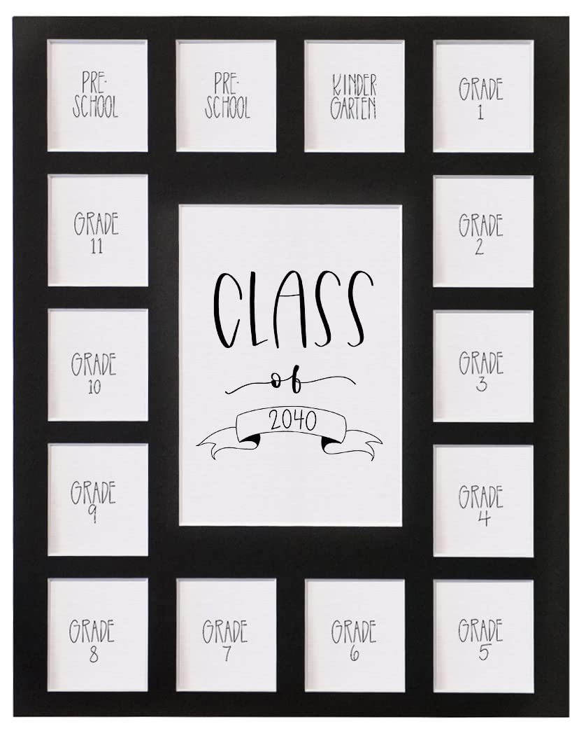 Rustic Red Door Co. RRD Class of 2040 Photo Collage Mat (11' x 14') - School Picture Frame for Pre-K to Graduation (15 Photos)