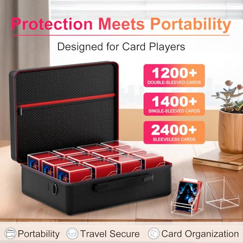 Image of Proijeut Card Deck Box with Portable Case, 12 Pack Clear Commander Deck Box with 12 Dividers, Holds 1200+ Double Sleeved Cards, Fit for MTG, YuGiOh, TCG