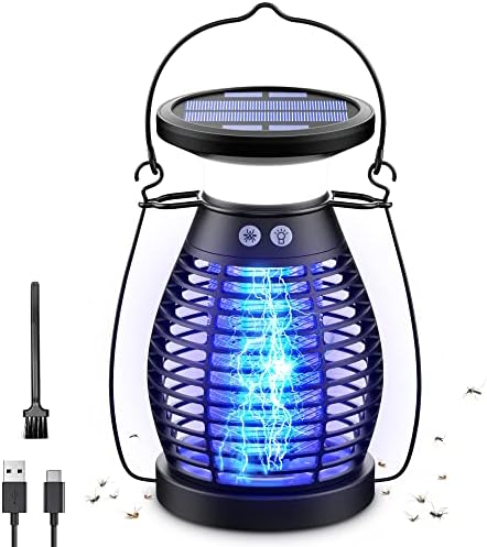 Solar Bug Zapper Outdoor, Rechargeable Mosquito Zapper Waterproof, Electric Fly Zapper, 3 in 1 Fly Trap, Insect Killer Lamp for Home, Patio, Backyard, Kitchen, Camping