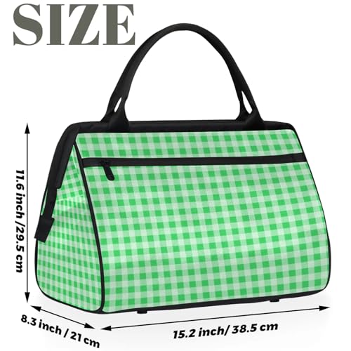 Overnight Weekender Bag for Women Men Simple Plaid Green Waterproof Carry On Travel Duffel Bags with Zipper Lightweight Sports Gym Bag Luggage Workout Handle Bags for Traveling Yoga Camping2